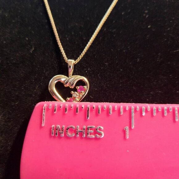 Ross Simons Ruby Diamond Heart Gold over Sterling Silver Pendant Necklace - Picture 4 of 8
